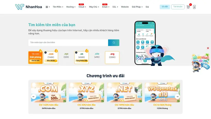 Nhanhoa homepage screenshot