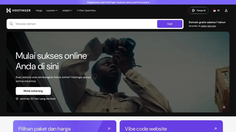 Niaga Hoster homepage screenshot