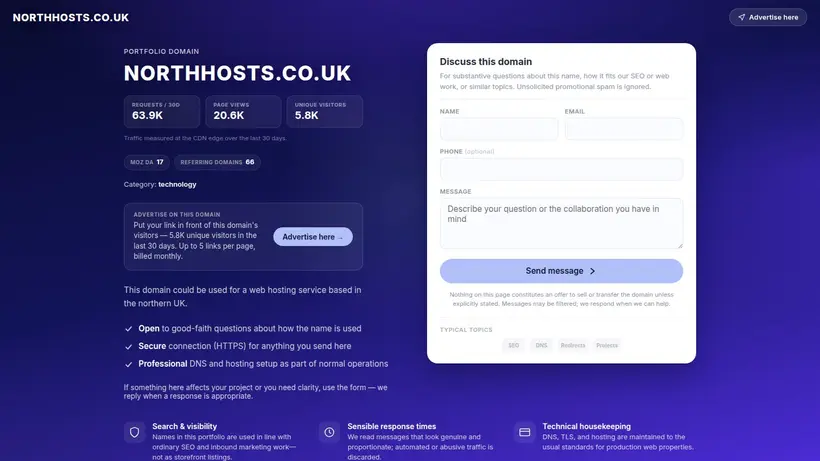 NorthHosts homepage screenshot