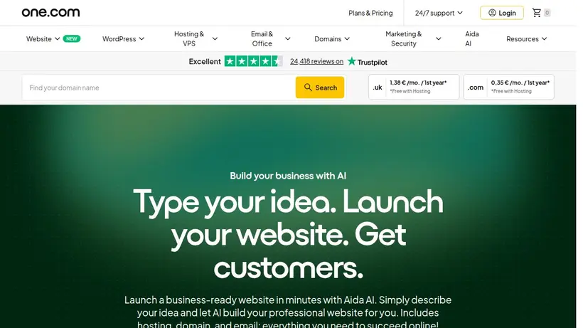 One.com homepage screenshot