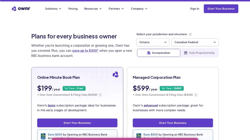 Ownr homepage screenshot