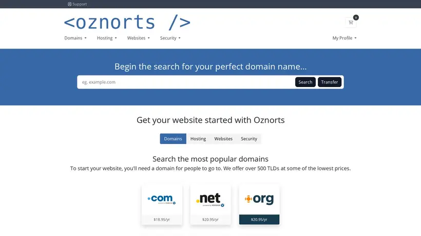 Oznorts homepage screenshot