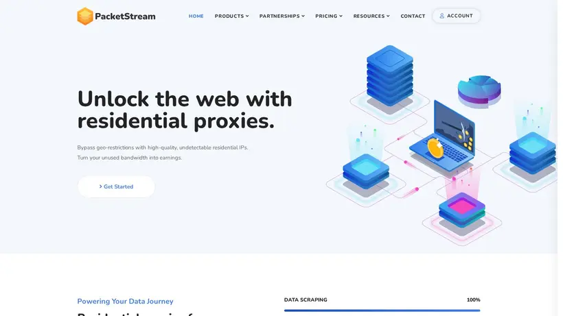 Packet Stream homepage screenshot