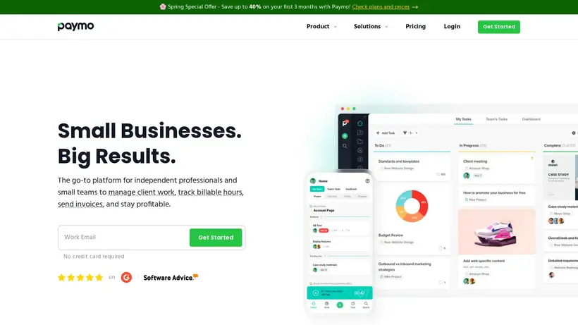 Paymo homepage screenshot