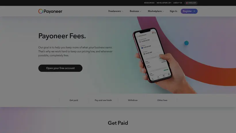 Payoneer homepage screenshot