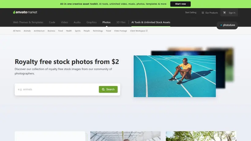 PhotoDune homepage screenshot