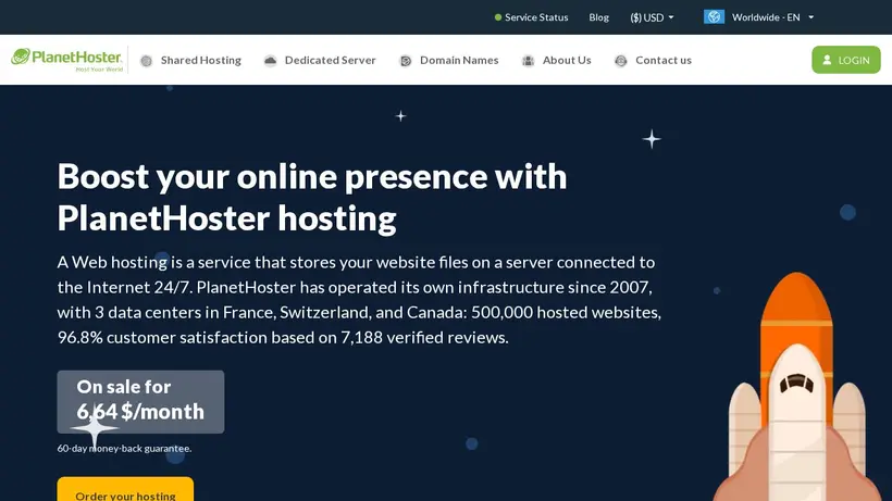 PlanetHoster homepage screenshot