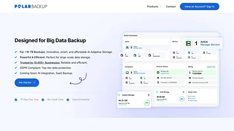 Polar Backup homepage screenshot