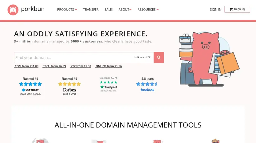 Porkbun homepage screenshot
