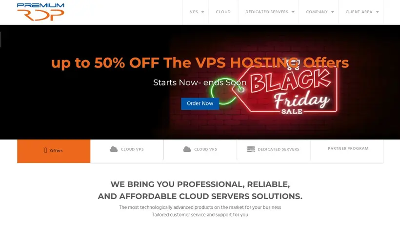 Premium RDP homepage screenshot