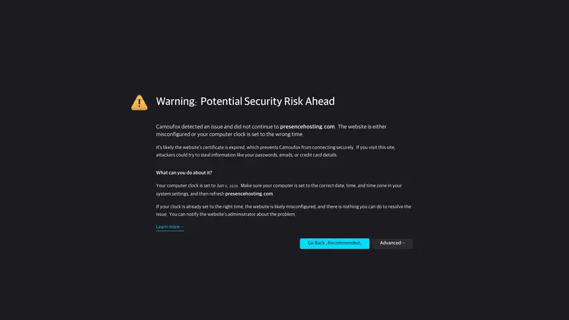 Presence Hosting homepage screenshot