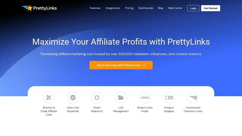 Pretty Links Pro homepage screenshot