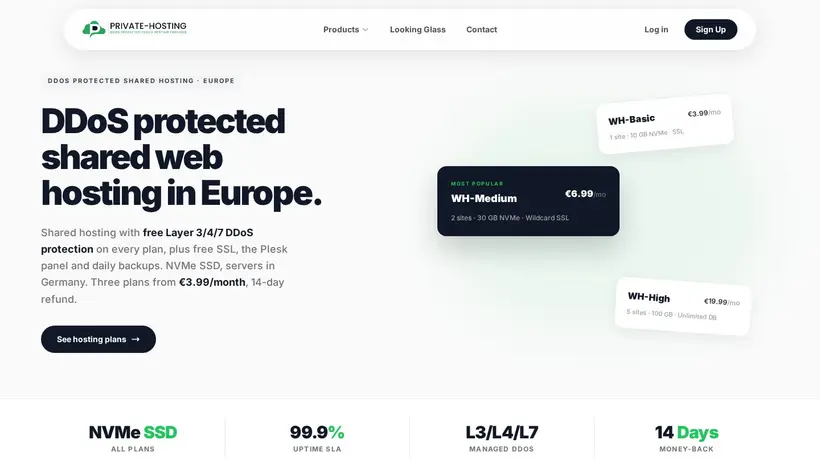 Private-Hosting.eu homepage screenshot