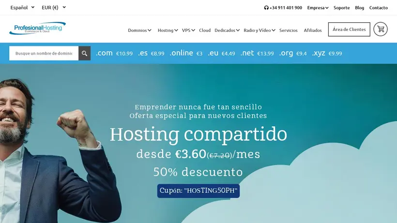 Profesional Hosting homepage screenshot