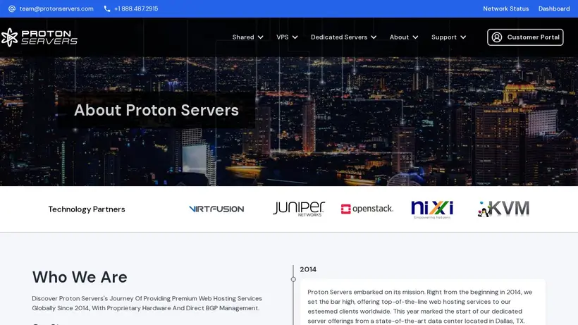 Proton Servers homepage screenshot