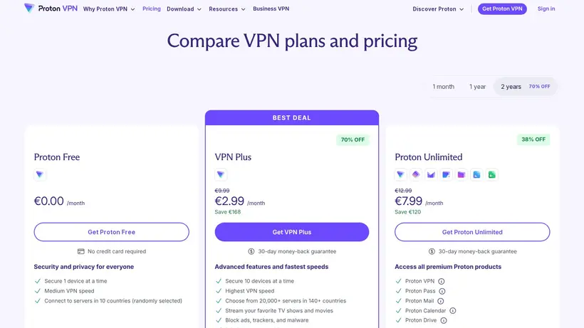 ProtonVPN homepage screenshot