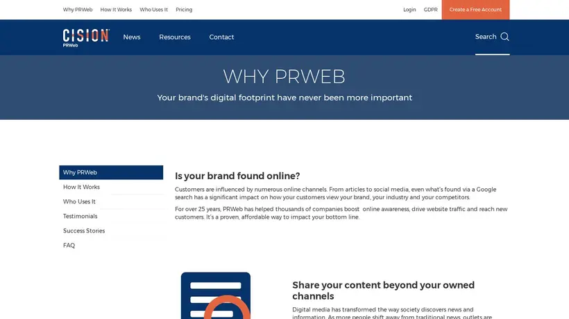 PRWeb homepage screenshot