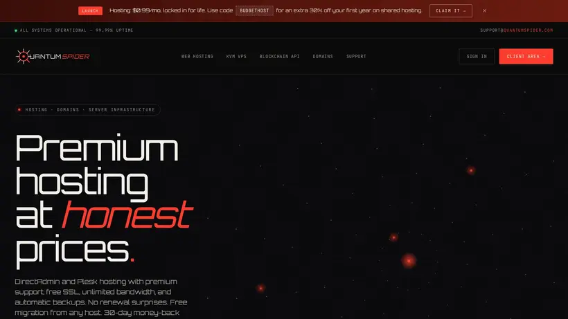 Quantum Spider homepage screenshot