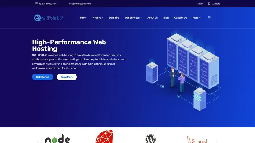 QW Hosting homepage screenshot