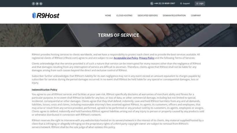 R9Host homepage screenshot