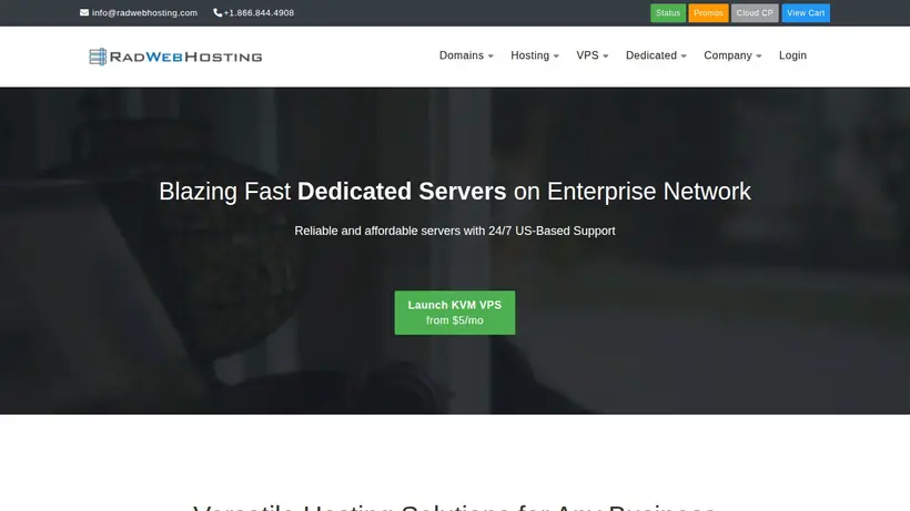 Rad Web Hosting homepage screenshot