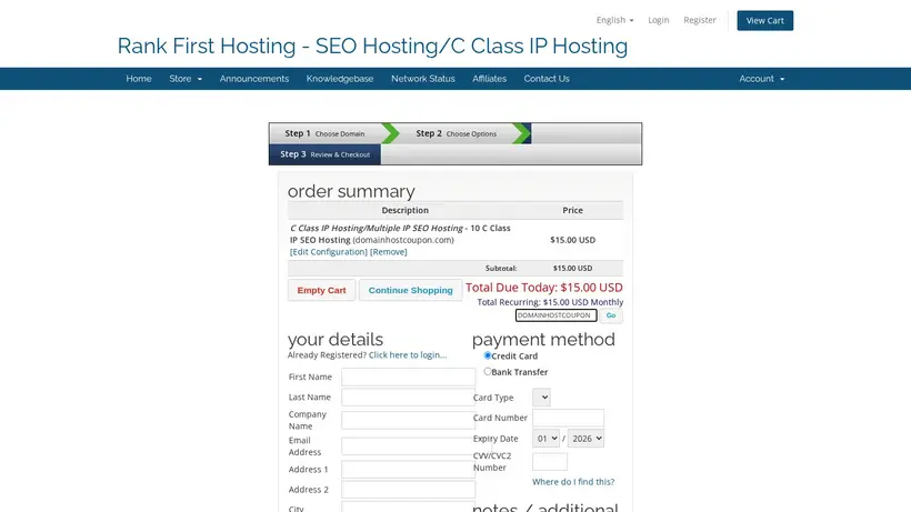 RankFirst Hosting homepage screenshot