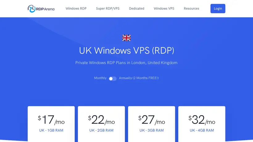 RDP Arena homepage screenshot