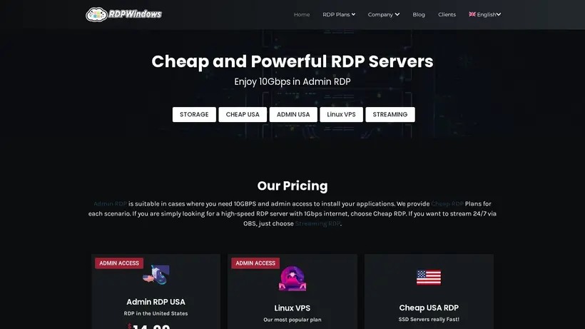 RDP Windows homepage screenshot