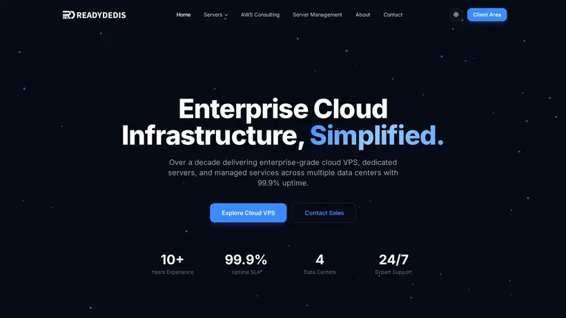 Ready Dedis homepage screenshot