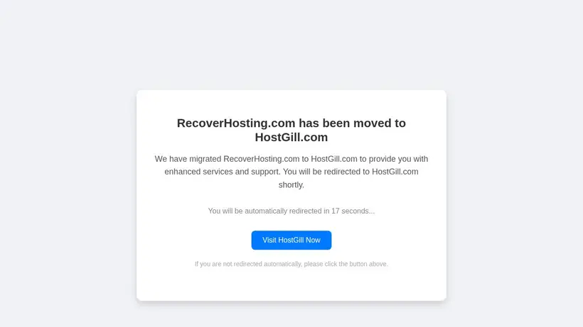 Recover Hosting homepage screenshot