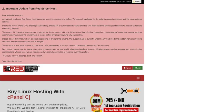 Red Server Host homepage screenshot