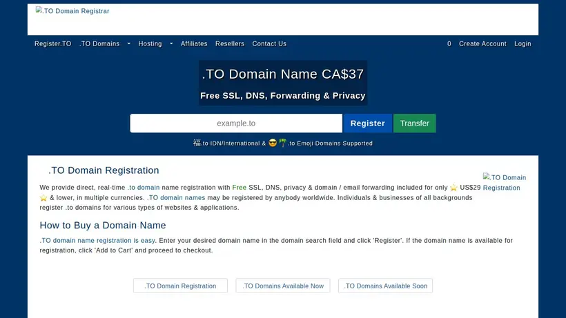 Register TO homepage screenshot