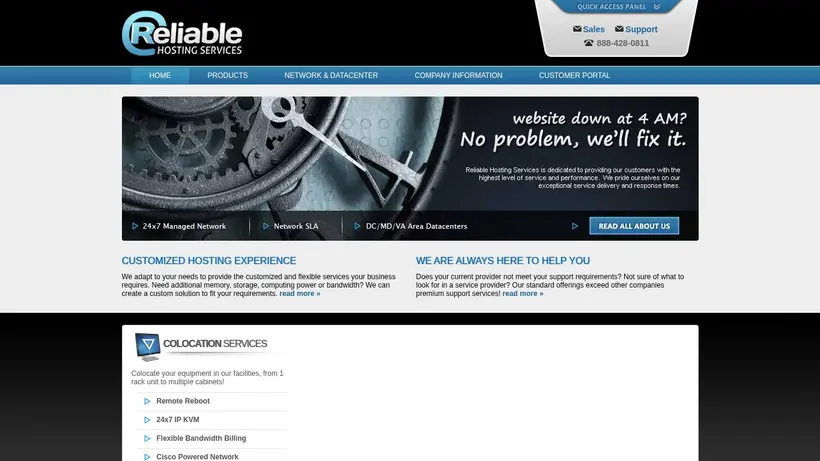 Reliable Hosting Services homepage screenshot