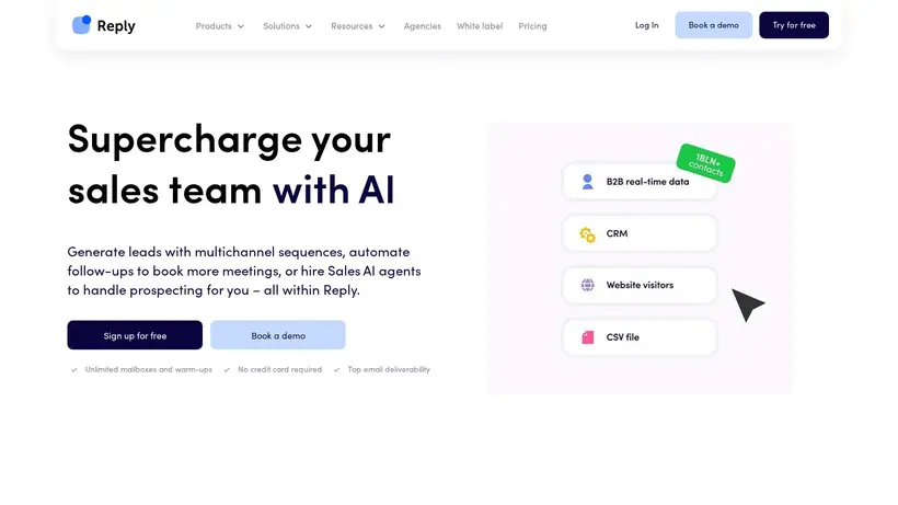 Reply.io homepage screenshot