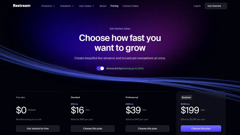 Restream homepage screenshot