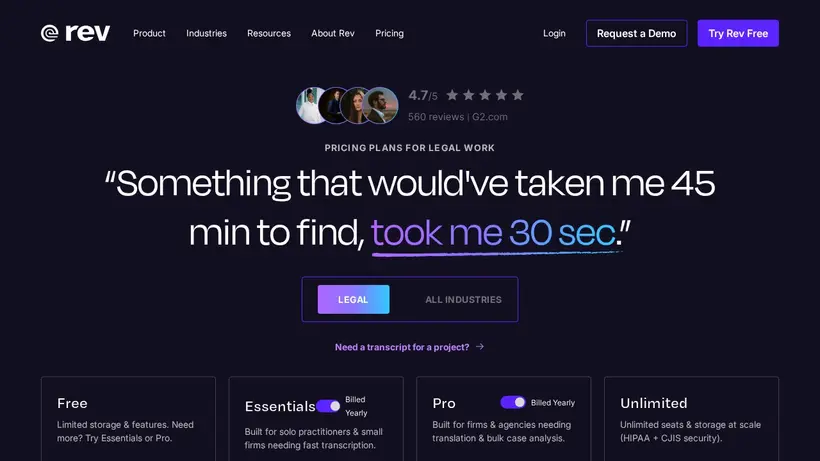 REV homepage screenshot