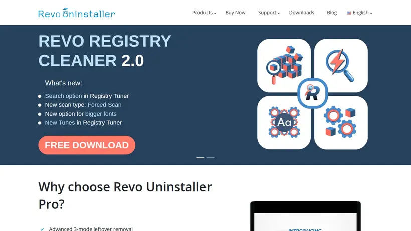 Revo Uninstaller homepage screenshot