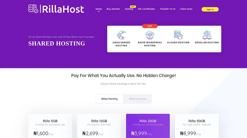 RillaHost homepage screenshot