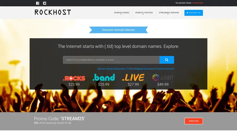 Rock Host homepage screenshot