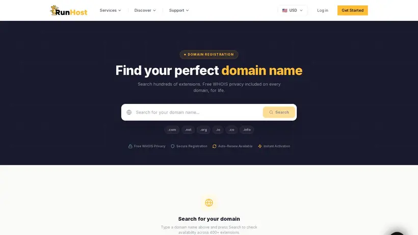 RunHost homepage screenshot