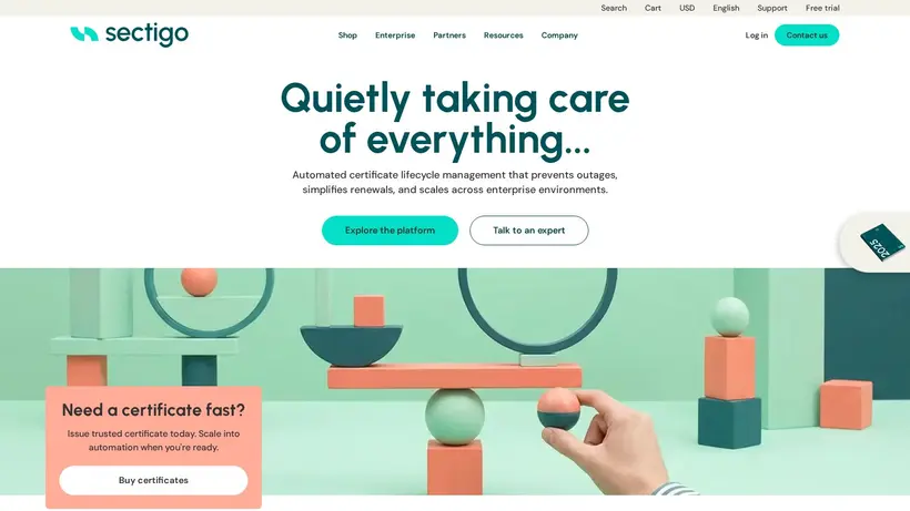 Sectigo.com homepage screenshot