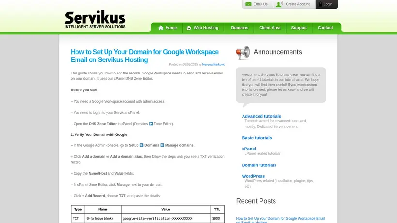 Servikus homepage screenshot
