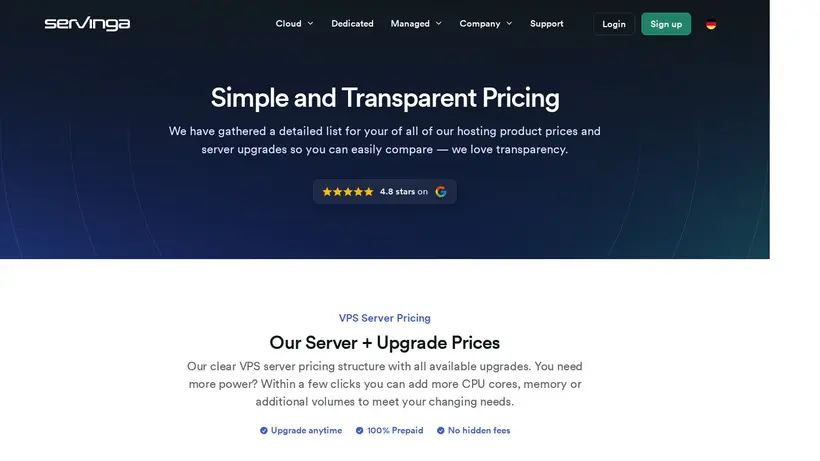 Servinga homepage screenshot