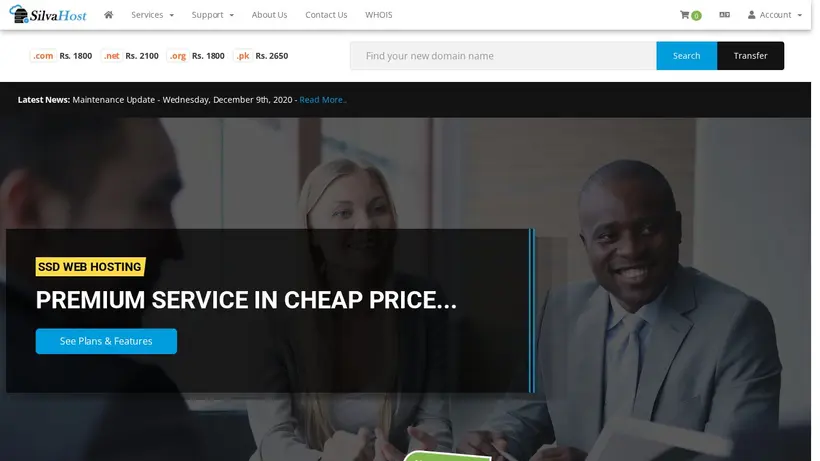 Silva Host homepage screenshot