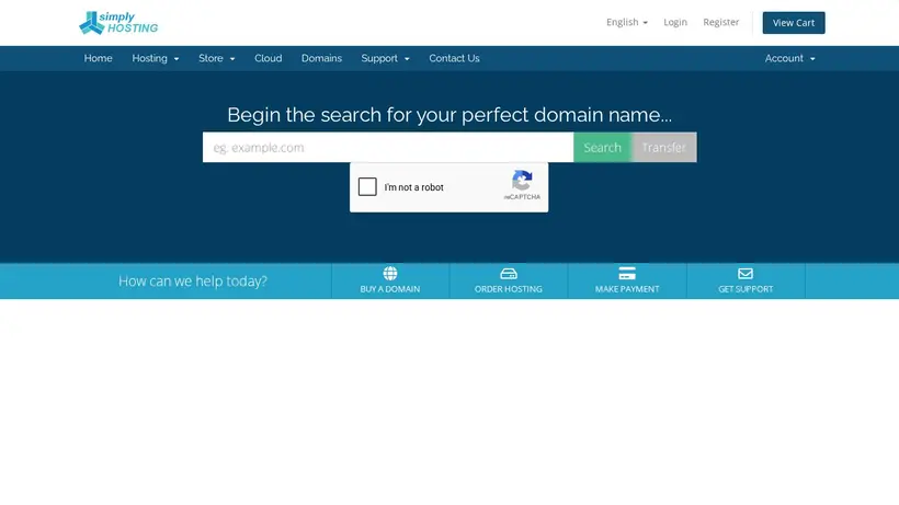 Simply Hosting homepage screenshot