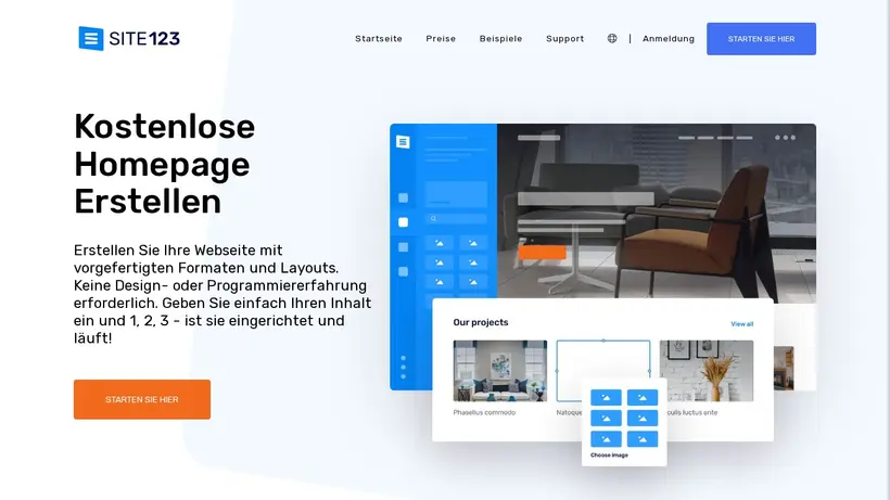 Site123 homepage screenshot