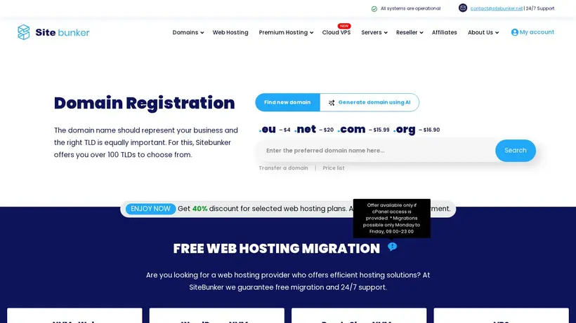 Site Bunker homepage screenshot