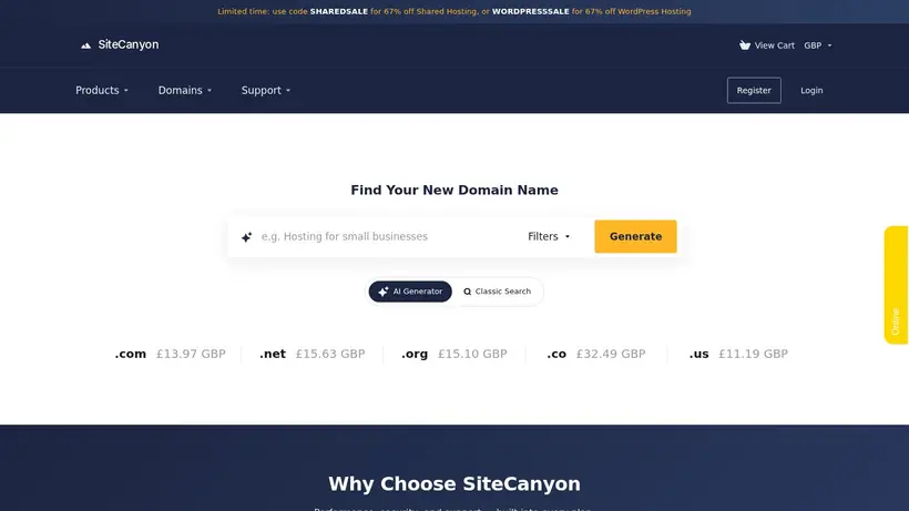 Site Canyon homepage screenshot