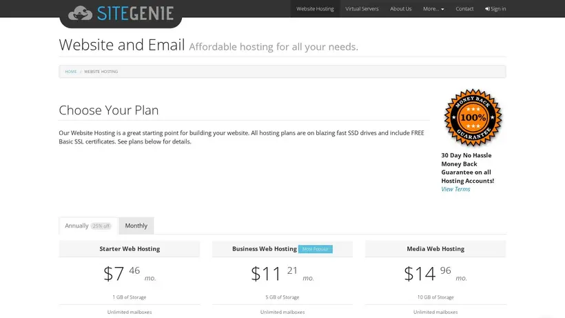 SiteGenie homepage screenshot
