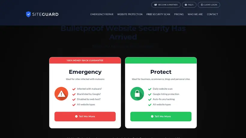 Site Guard homepage screenshot
